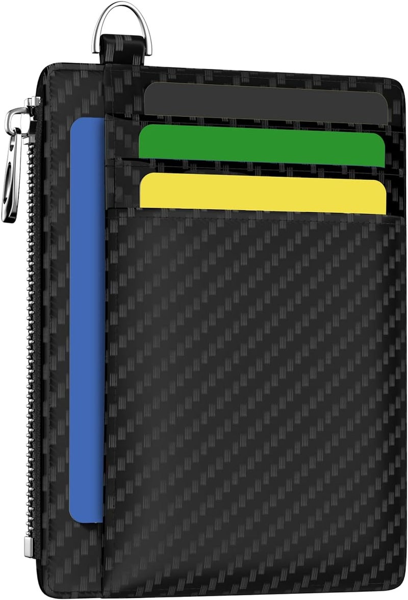 Hancynir Slim Wallet Minimalist Credit Card Holder RFID Blocking Small Card Wallets Mini Front Pocket PU Leather Card Case Thin Travel Zipper Coin Cash Wallet for Men Women Gifts - Image 1